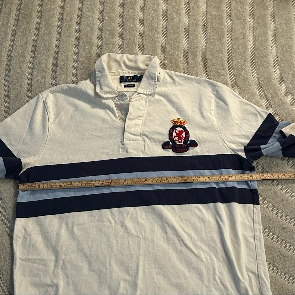 Polo Ralph Lauren Crest Embroidered Striped Cotton Jersey Rugby Shirt - L